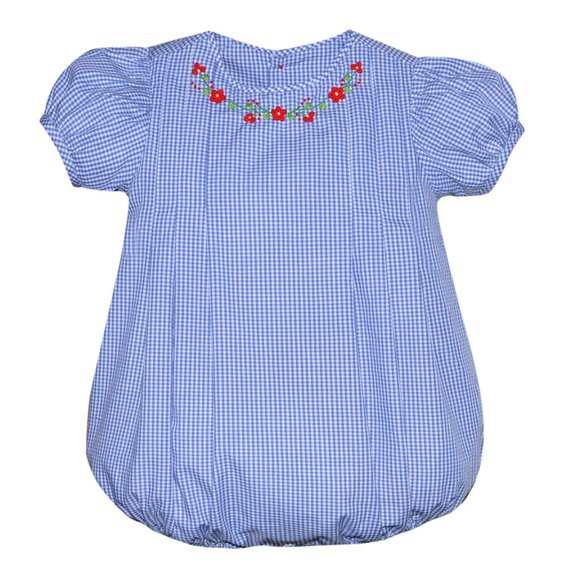 Remember Nguyen Baby Girl Blue Gingham Embroidered Bubble-Romper